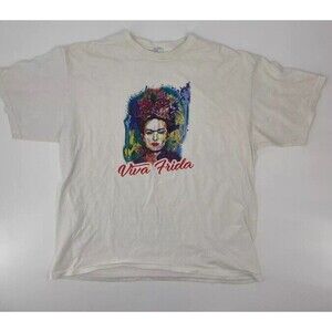 Viva Frida Kahlo Shirt Mens‎ Size XL White Graphic  Portrait ART COLOR Mexico